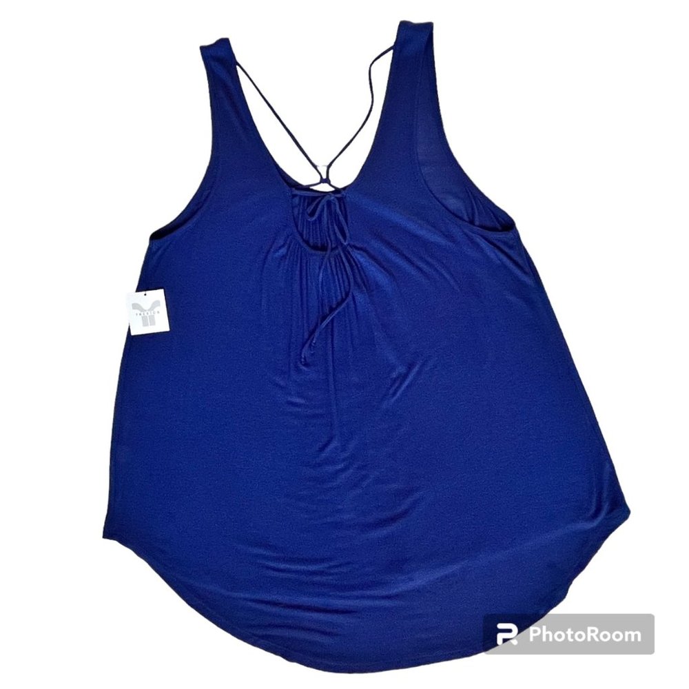 NWT Tresics Long Knit Tank with Strappy Criss Cross Back Detail Navy Size Large